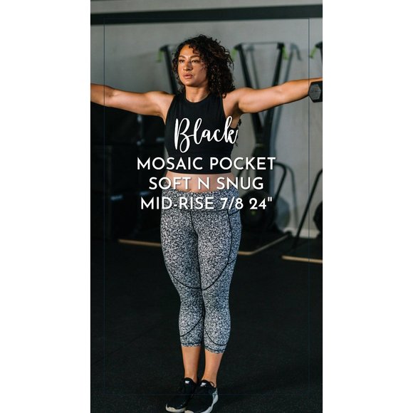 Zyia Active ~  Black Mosaic Pocket Soft n Snug Mid-Rise Leggings - Picture 1 of 5